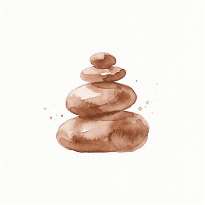 Stacked stones cairn watercolor icon in warm brown